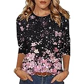 Zeagoo Women's Casual 3/4 Sleeve T-Shirts Round Neck Cute Tunic Tops Basic Tees Blouses Business Work Tee Top