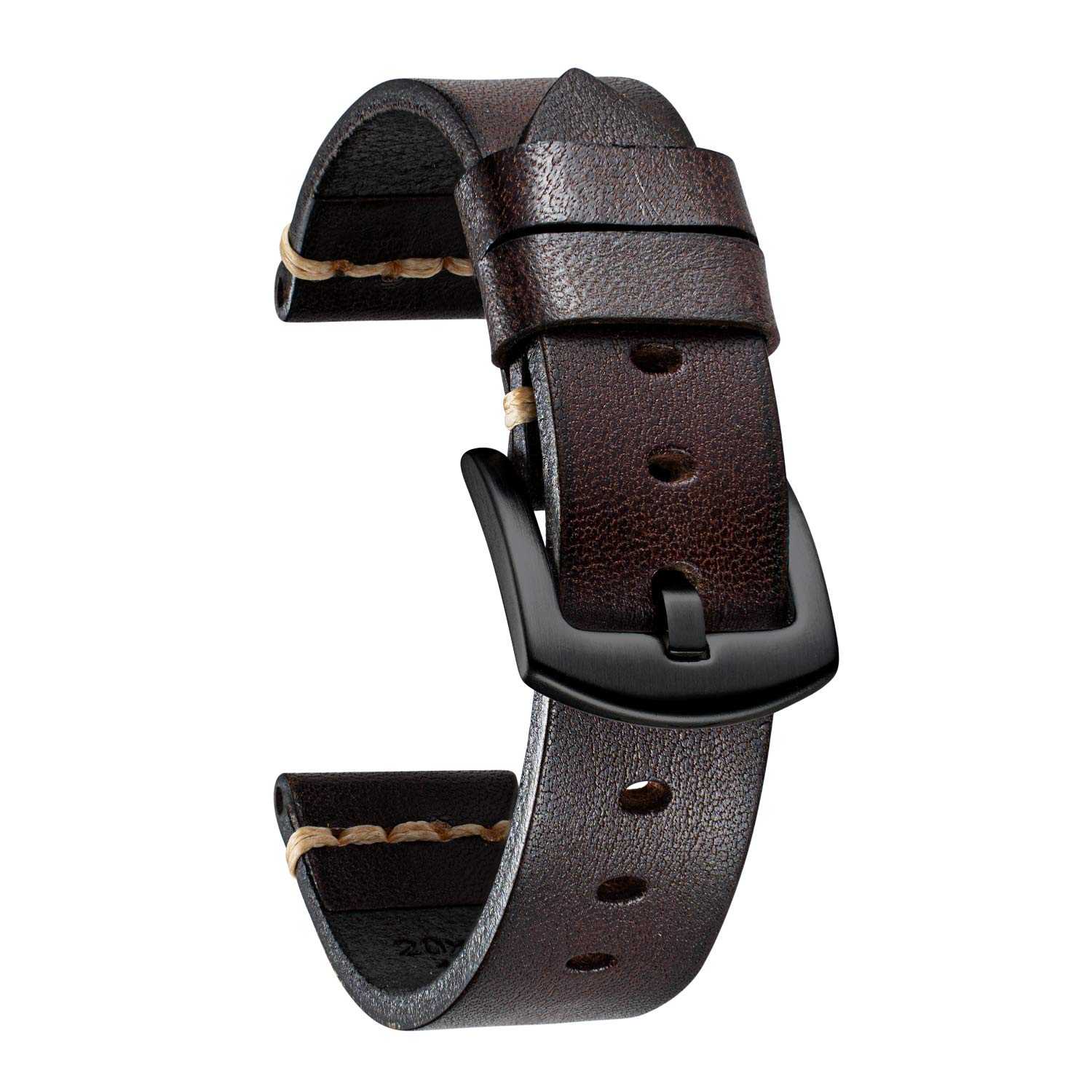 BINLUN Leather Watch Strap for Men Women, Handmade Vintage Leather Watch Band 18mm 20mm 22mm 24mm 26mm Replacement Retro Straps, Dark Brown Watch Strap 24mm with Black Stainless Steel Buckle
