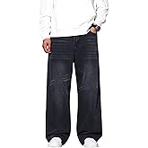 QGRSWBC Men's Wide Leg Jeans Baggy Denim Pants Loose Fit Hip Hop Trousers Skater Jeans Y2k Clothes