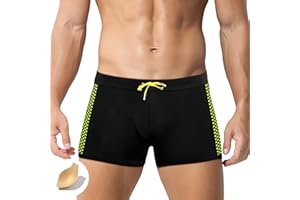 FEOYA Men's Swim Jammer Short Swimsuit Trunks Quick Dry Square Leg Swim Briefs Board Shorts with Drawstring
