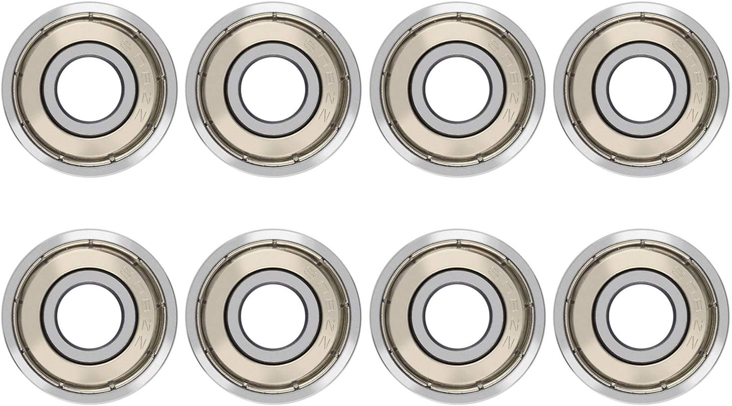 Skating Bearing，Long plate bearing 608 ZZ Skateboard Bearings Longboard Roller Skate Bearings 608 Ball bearings, Double Shielded, Silver, 8 Pack