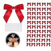50pcs Red Twist Tie Bows, 3.5" Satin Ribbon Pre Tied Small Red Bows for Gifts Wrapping Treat Bags Candy Card, Little Red Bows for Crafts Wedding Bridal Baby Shower Birthday Christmas Tree Decorations