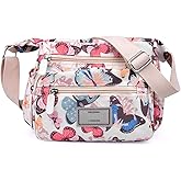 WITERY Crossboby Bag for Women - Waterproof Nylon Multi-Pocket Purse Floral Shoulder Bag Zipper Handbag Messenger Bag