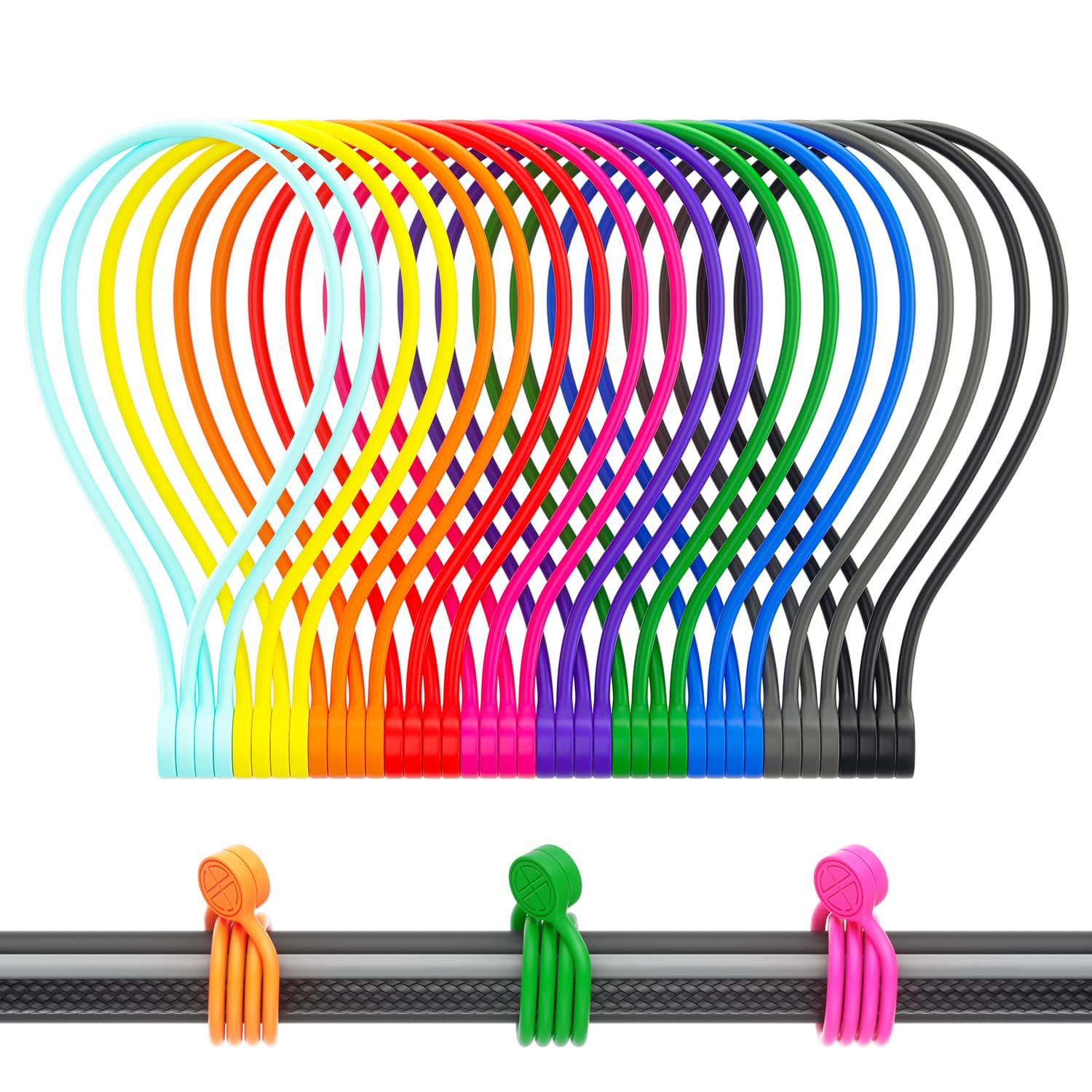 Magnetic Cable Ties, Silicone Reusable Magnetic Twist Ties for Cord Cable Organizer and Bundling, Can Be Use in Home Office School Outdoor (10 Colors-20 Pack)
