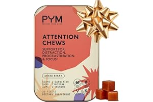 PYM HEALTH PYM Attention Chews Support for Procrastination, Focus & Productivity, 20 Count | 518mg L-Carnitine, 54mg Tyrosine, 11mg L-Taurine, Caffeine-Free | All-Natural Mood Boost Supplement Made in USA