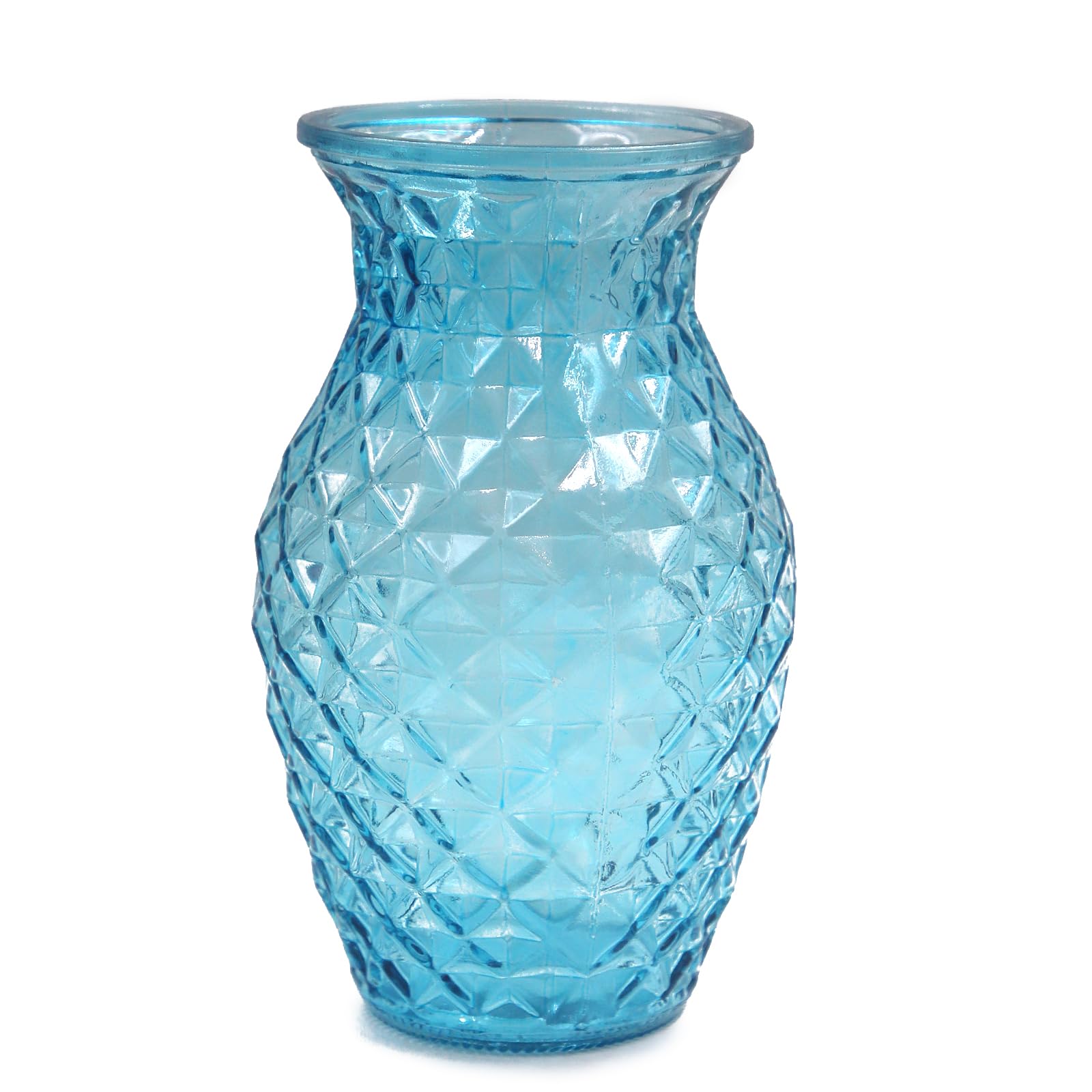OFFIDIX Glass Waisted Flower Vase - Modern Style, Lattice Design for Home Decoration (Blue)