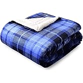 SOCHOW Sherpa Plaid Fleece Throw Blanket, Double-Sided Super Soft Luxurious Bedding Blanket 50 x 60 inches, Blue