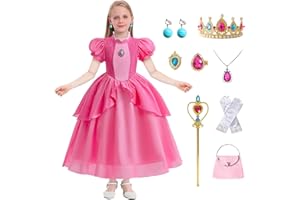 CIYTI Princess Peach Dress for Girl Kids, Peach Dress up Set With Accessories, Halloween Christmas Birthday Costume