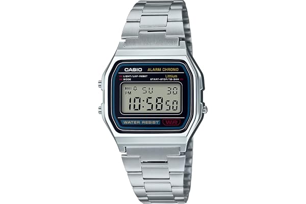 Casio Série A158WA | Relógio digital unissex | Vintage | WR | Cronômetro de 100 SEC | Alarme diário | Tempo regular: hora, mi