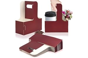 XLONG 2 Cup Disposable Drink Carrier for Delivery with Handle,15 Count Wine Paperboard Cup Holder,Cup Carriers for Hot or Cold Drinks,Coffee Carrier, Food Delivery,Take Out Cup Carriers (Wine Red, 15 PCs)