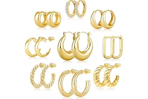 Adoyi Gold Hoop Earrings Set for Women 14K Gold Plated Chunky Hoops Twisted Huggie Hoop Earrings for Girls Gift Lightweight