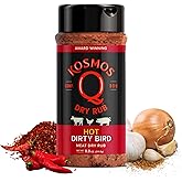 Kosmos Q Hot Dirty Bird BBQ Dry Rub, Spicy Seasoning with Chili Pepper, Brown Sugar, Garlic & Onion for Chicken, Turkey, Ribs, Pork, Dry Rub for Smoking & Grilling Meat, BBQ Spice Blend, 11 Oz Bottle