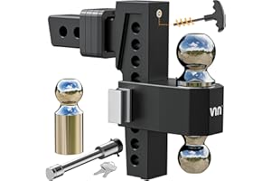 VNN Adjustable Drop Hitch - 8 Inch Drop 2 Inch Receiver Interchangeable 3 Solid Ball Mount 1-7/8", 2", 2-5/16"(15,000 LBS GTW), Heavy Duty Aluminum Trailer Hitch with Pads and Locking Sets, Black