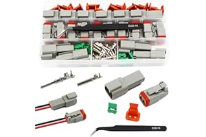 Twippo 2 Pin Deutsch Connector Kit 10 Sets, Gray DT Connector Kit, 2 Pin Automotive Waterproof Wire Connectors, Electrical Connectors Kit with 16# Stamped Contacts for Car, RV, Truck Wiring 22-16AWG
