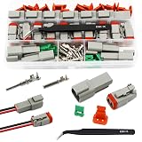 Twippo 2 Pin Deutsch Connector Kit 10 Sets, Gray DT Connector Kit, 2 Pin Automotive Waterproof Wire Connectors, Electrical Connectors Kit with 16# Stamped Contacts for Car, RV, Truck Wiring 22-16AWG
