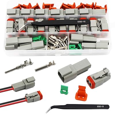Twippo 2 Pin Deutsch Connector Kit 10 Sets, Gray DT Connector Kit, 2 Pin Automotive Waterproof Wire Connectors, Electrical Connectors Kit with 16# Stamped Contacts for Car, RV, Truck Wiring 22-16AWG