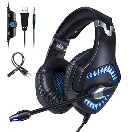 Qingta Gaming Kopfhörer Verkabelt Gaming-Headset mit Mikrofon, LED Light Bass Surround für Computer Laptop Mac Nintendo Switc