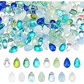 PH PandaHall 150pcs 15 Styles Teardrop Czech Glass Beads Crystal Glass Beads Loose Pendant Beads Top Drilled Colorful Waterdrop Jewelry Beads Spacer Beads for DIY Crafts Necklace Earring Bracelet
