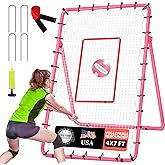 6-Angle Adjustable Volleyball Rebounder Net 7x4 ft with PU Volleyball and Stakes - Bounce Back Training Equipment for Practicing Volleying, Bumping, Spiking, Easy Set Up & Steady for Multi Sports