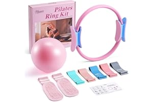 Floranis Home Pilates Essentials Kit for Women Pink Ring and Ball Pilates Set Equipment, Magic Circle with 5 Resistance Bands Premium Accessories Kits for Starter Toning Workouts at Home