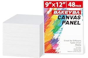 BAKEYBA Canvas Boards for Painting 48 Pack 9x12 Inch Painting Canvas Panels, 100% Cotton White Blank Canvas Boards for Painting, Art Supplies Paint for Acrylics Oil Watercolor Tempera Paints