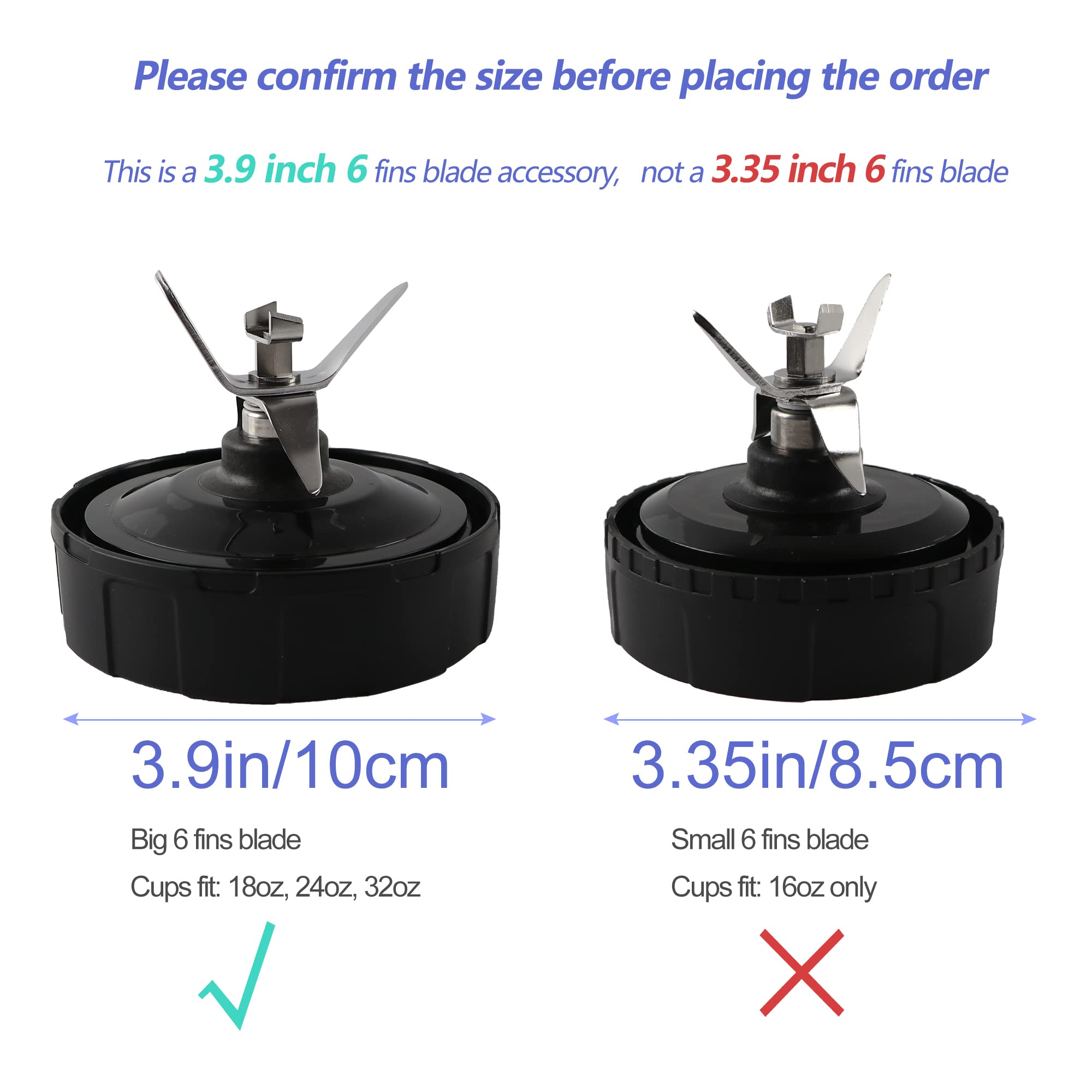 6-Fin Ninja Blender Blade Replacement parts Female Fins Blade Compatible with Ninja Auto iQ BL450 Blenders