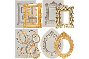 Sijiangmold Photo Frame Fondant Mold Picture Frames Silicone Mold Baroque Style Frame Molds for Cupcake Topper Cake Decoratin