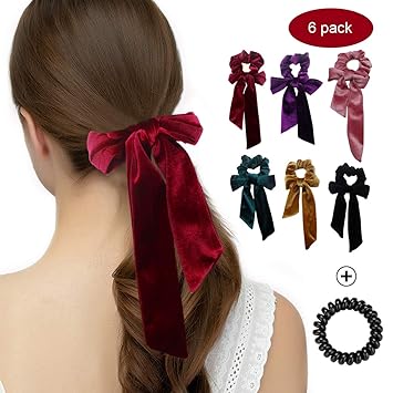 Amazon Com 6 Pack Velvet Scrunchies For Hair 2 In 1 Cute Hair