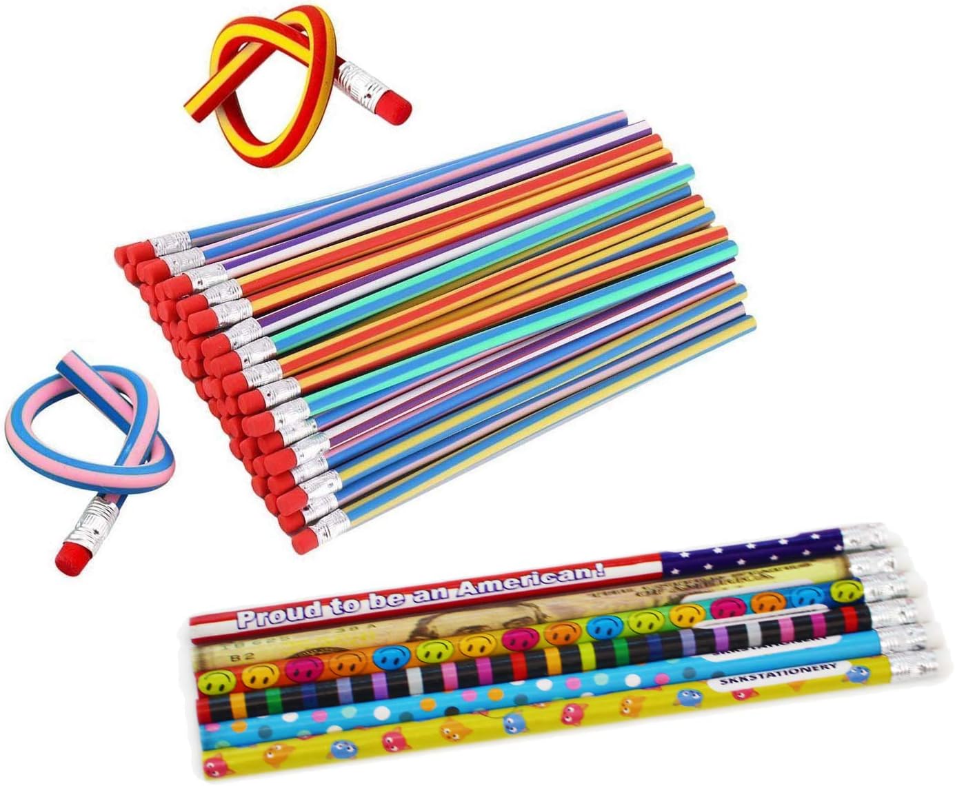 SKKSTATIONERY Colorful Magic Bendy Flexible Soft Pencils 30Pcs, with Assorted Colorful Pencils 6Pcs, for Kids Writing Gift