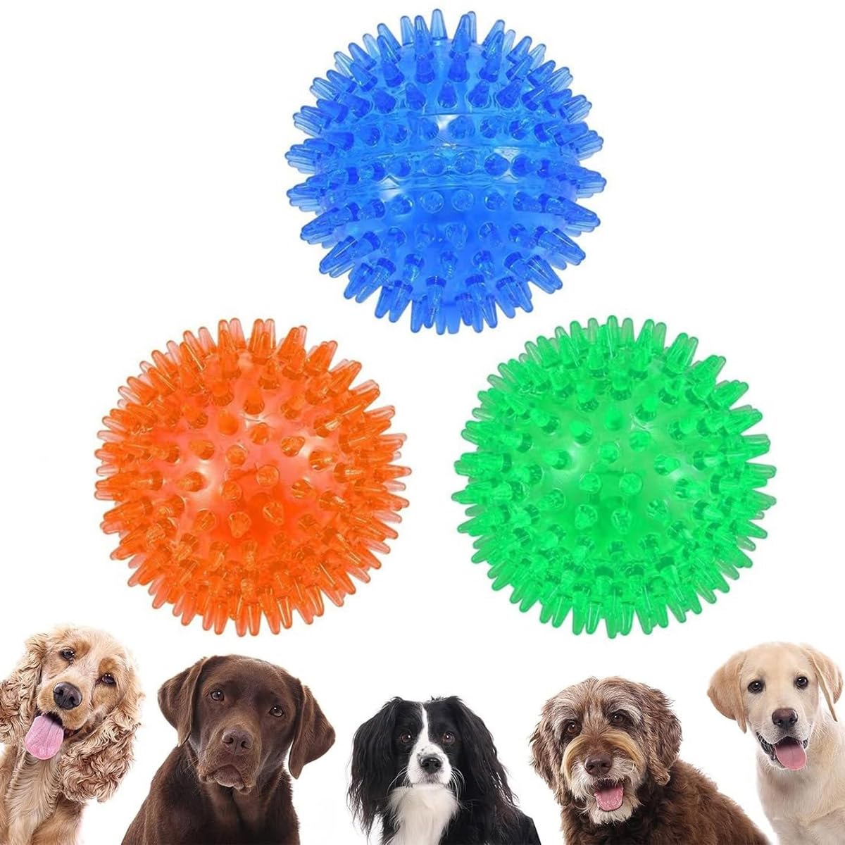 KOMUNJ 3 Pieces Dog Chew Balls, Floating Toy for Dogs and Cats, Rubber Ball for Dogs with Spikes, Boredom, Teeth Cleaning for Small Medium Dogs