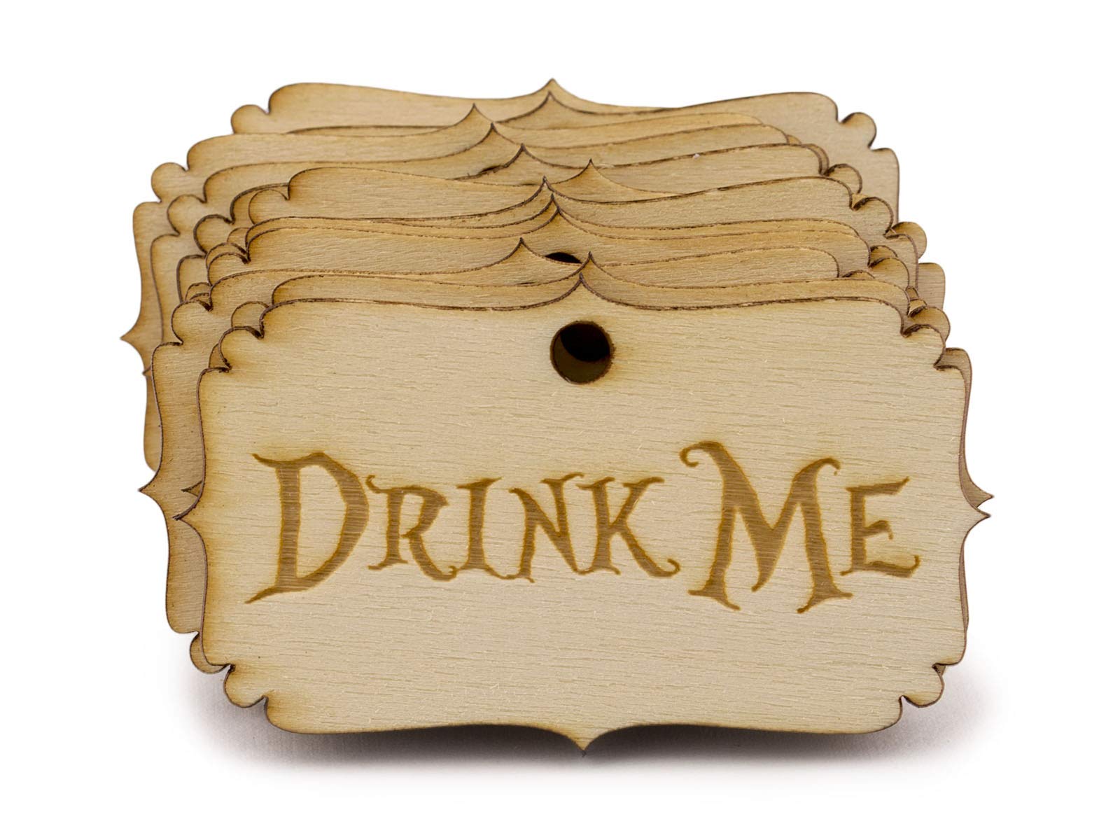 Summer-Ray 50pcs Alice in the Wonderland Wooden Party Favour Tags (Drink Me)
