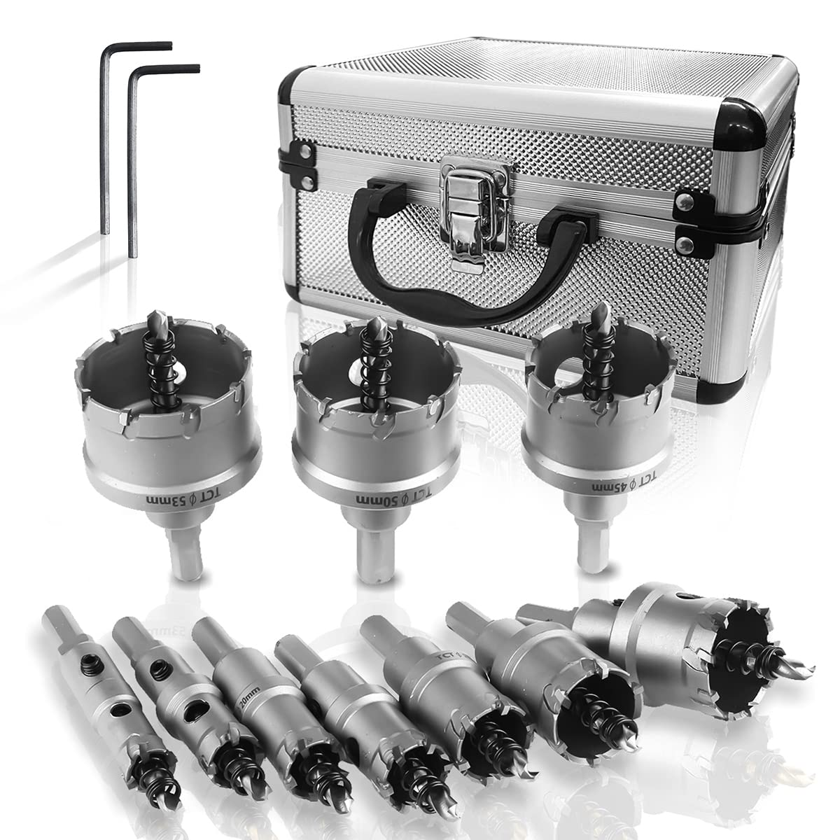 SagaSave 10 Pieces Carbide Hole Saw Drill Bit Metal Hole Cutter Set, Heavy Duty Hole Saw Kit for Hard Metal, Stainless Steel (16mm/ 18mm/ 20mm/ 22mm/ 25mm/ 30mm/ 35mm/ 45mm/ 50mm/ 53mm)