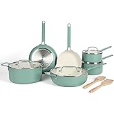 Martha Stewart Emmeline Premium Nonstick PFA Free Ceramic Interior 12 Piece Heavy Gauge Enamel Aluminum Pots and Pans Cookware Set - Teal