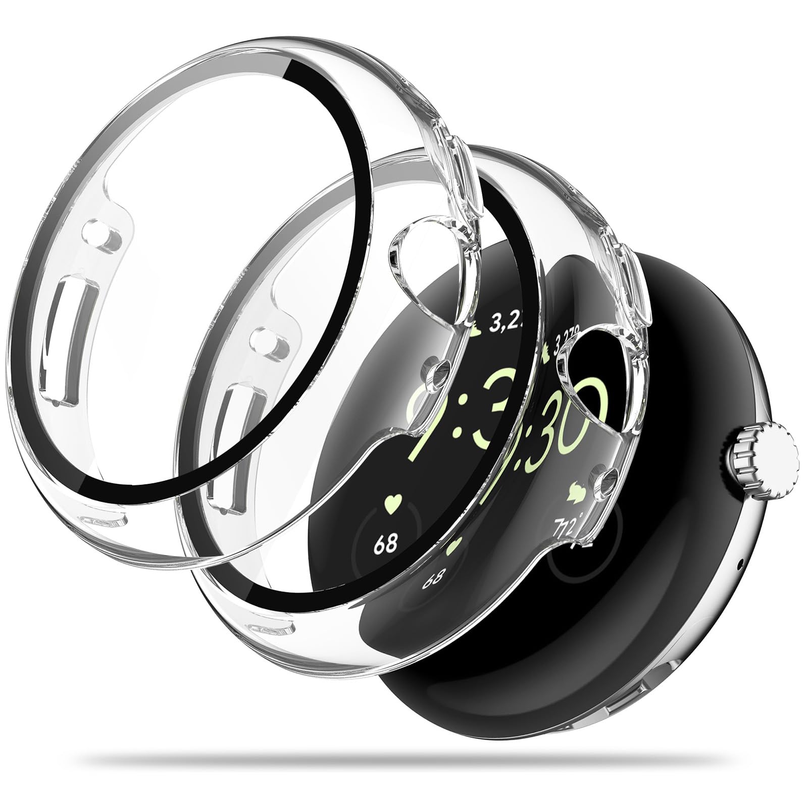 Miimall [2 Pack] Compatible with Google Pixel Watch 2 2023/ Pixel Watch Case, [Tempered Glass Screen Protector] [Hard Bumper] Ultra-Thin PC Shockproof All-Around Protective Case Cover, Clear+Clear