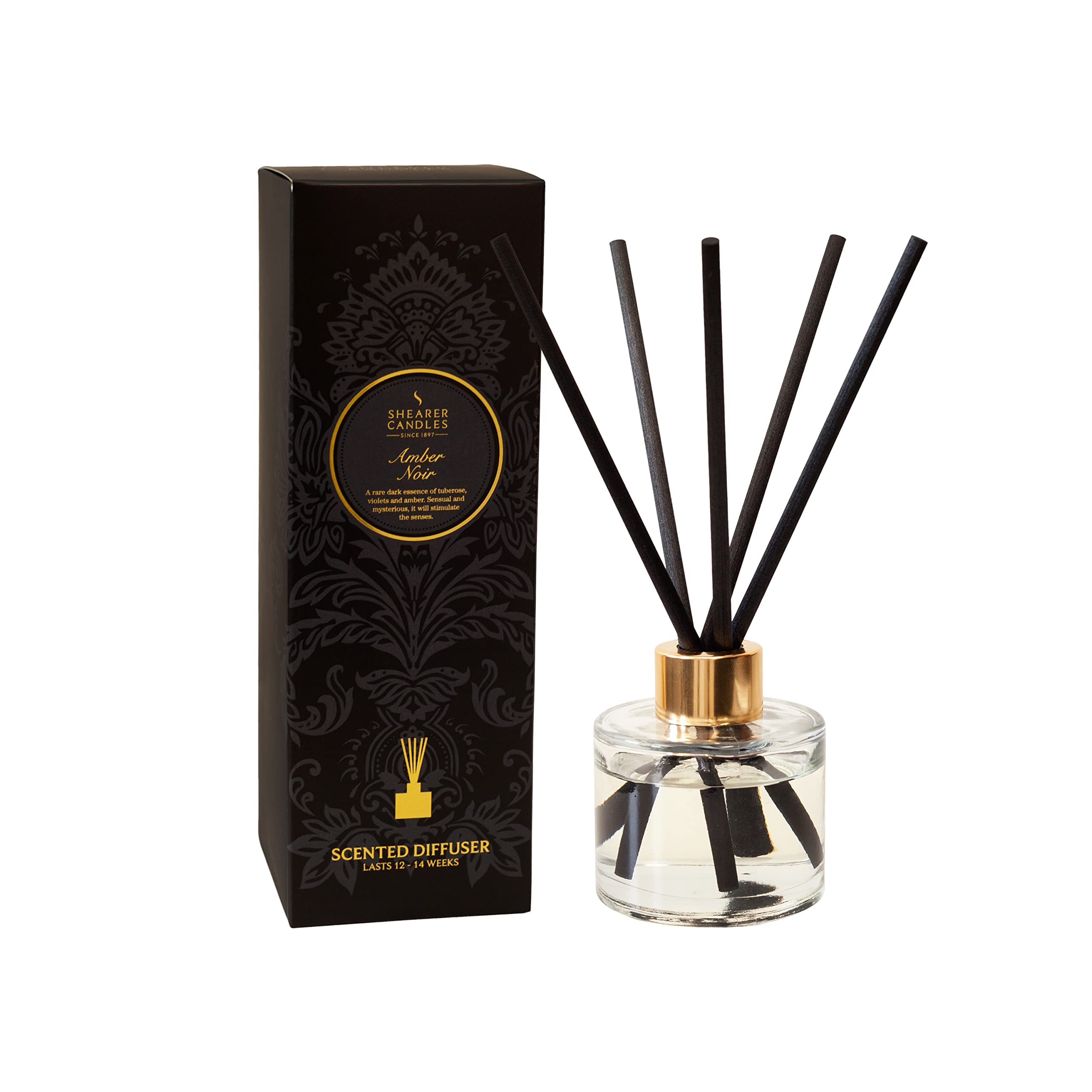 Shearer Candles Amber Noir Scented Diffuser in Box,Black and Gold,100ml