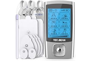 TEC.BEAN 24 Modes Tens Unit Muscle Stimulator, Rechargeable Tens Machine with 8 Electrode Pads (American Gel), Electric Pulse Massager for Pain Relief Therapy(Silver)