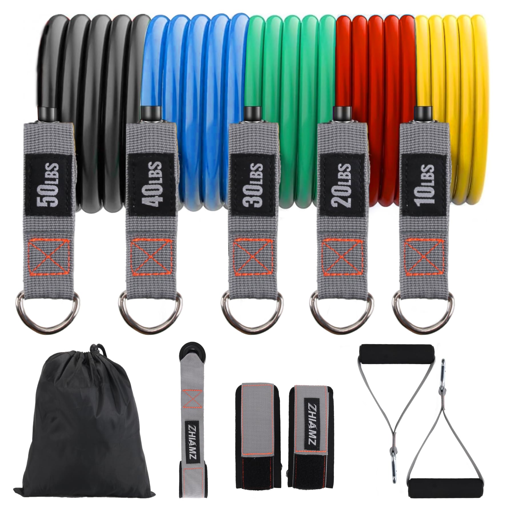 Photo 1 of Resistance Bands with Handles, Single Resistance Bands, Exercise Bands with Handles, for Resistance Training, Physical Therapy, Home Workouts, Fitness, Pilates, TPE (5 in 1 Band -150lbs)