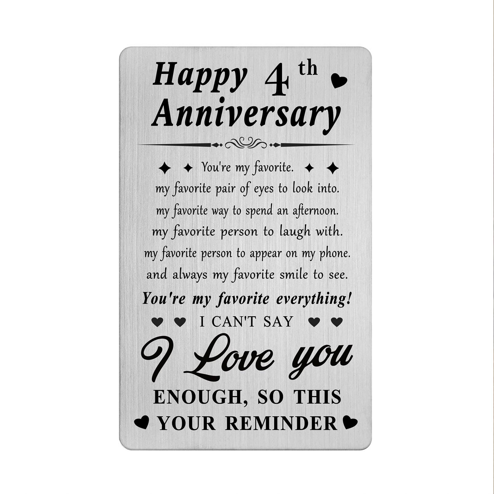 Richesele 4 Years 4th Anniversary Decorations Gifts for Men Women Him - Happy 4 Year Wedding Anniversary Engraved Wallet Card for Husband Wife Her Boyfriend