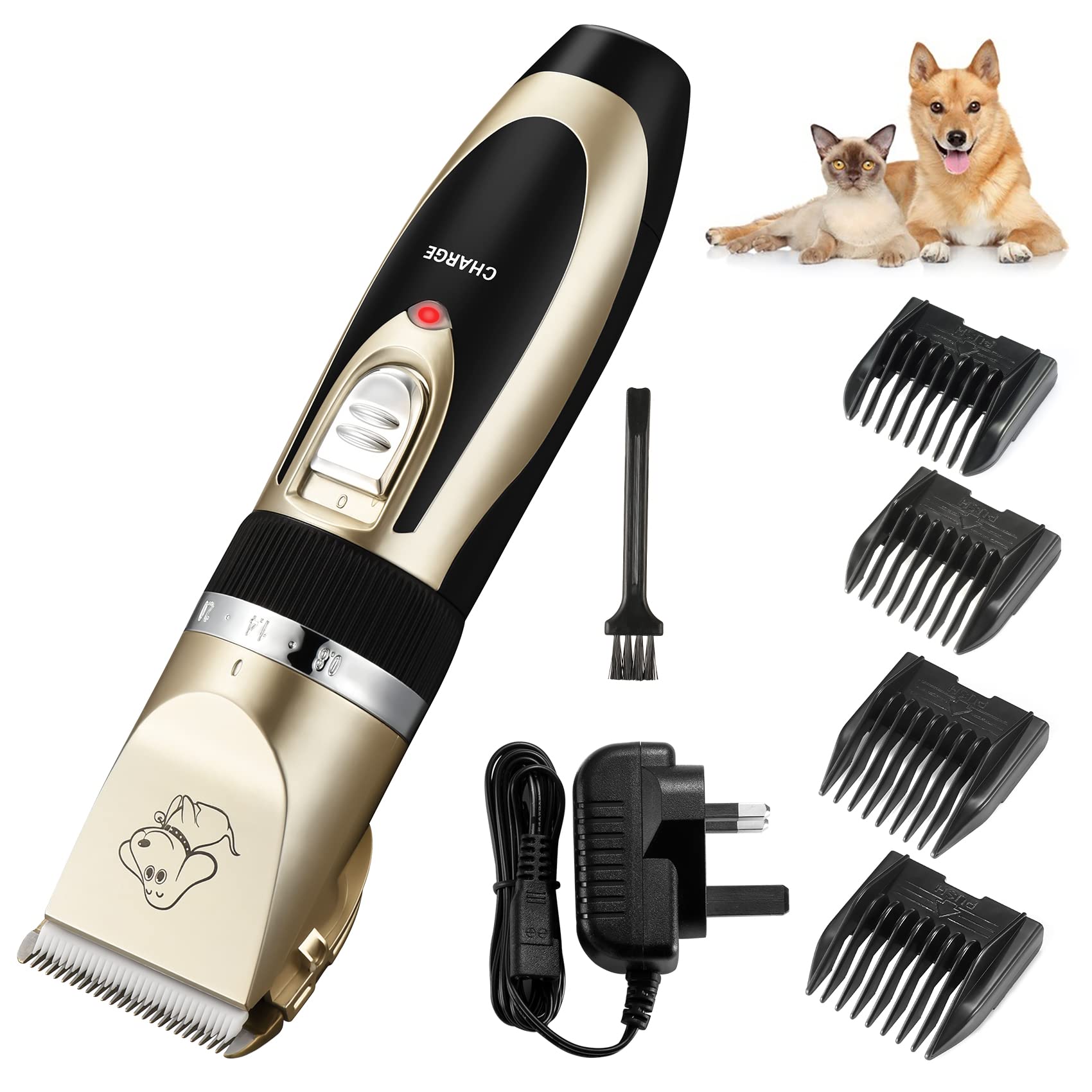 Electric Dog Clippers, Cordless Pet Trimmer Low Noise | Grooming Kit Rechargeable & Fast Charging With 4 Combs | Professional Hair Trimmer for Dogs Cats Horses