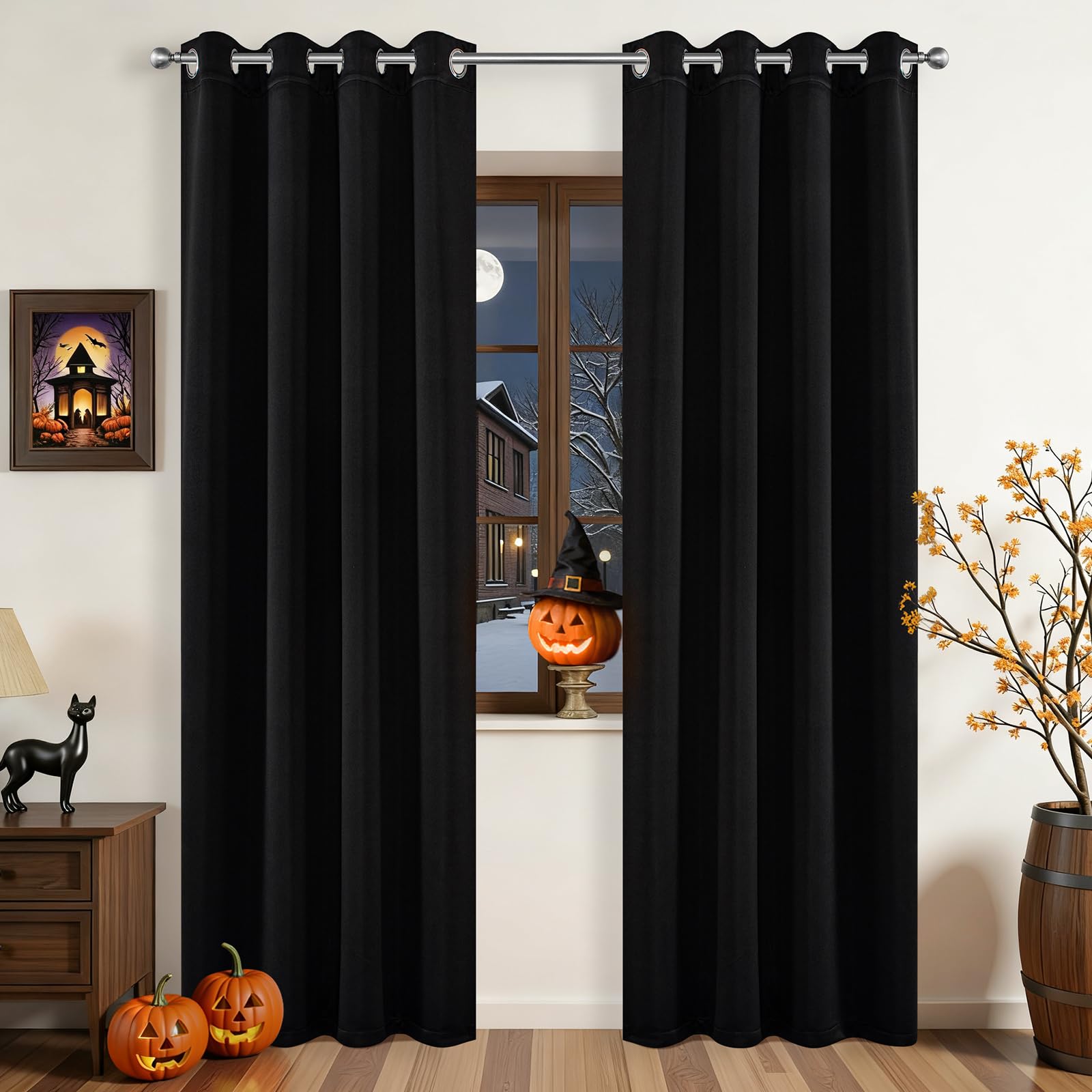 Joydeco Blackout Curtains 108 Inch Long 2 Panels Set, Black Curtains with Grommet, Room Darkening Thermal Insulated Long Drapes for Living Room Bedroom Window (Black, W52 x L108 Inch) Image