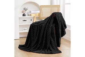 Puncuntex Black Throw Blanket 50"×60" inches Fuzzy 3D Jacquard Decorative Flannel Fleece Super Soft Plush Cozy Blanket for Couch Sofa Chair Lightweight
