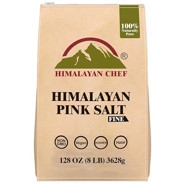HIMALAYAN CHEF PINK HIMALAYAN SALT EXTRA FINE GRAIN, 8 LBS BAG – PURE, NATURAL, KOSHER, NON-GMO, MINERAL-RICH, FOR COOKING, SEASONING, BAKING, TABLE USE