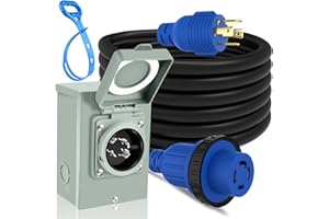 PAULINN 30 Amp Generator Cord (15 FT) and 30Amp Generator Power Inlet Box, NEMA L14-30P to L14-30R Twist Locking Adapter Plug & Cord Organizer, ETL Listed, Weatherproof, Emergency Power Combo Kit
