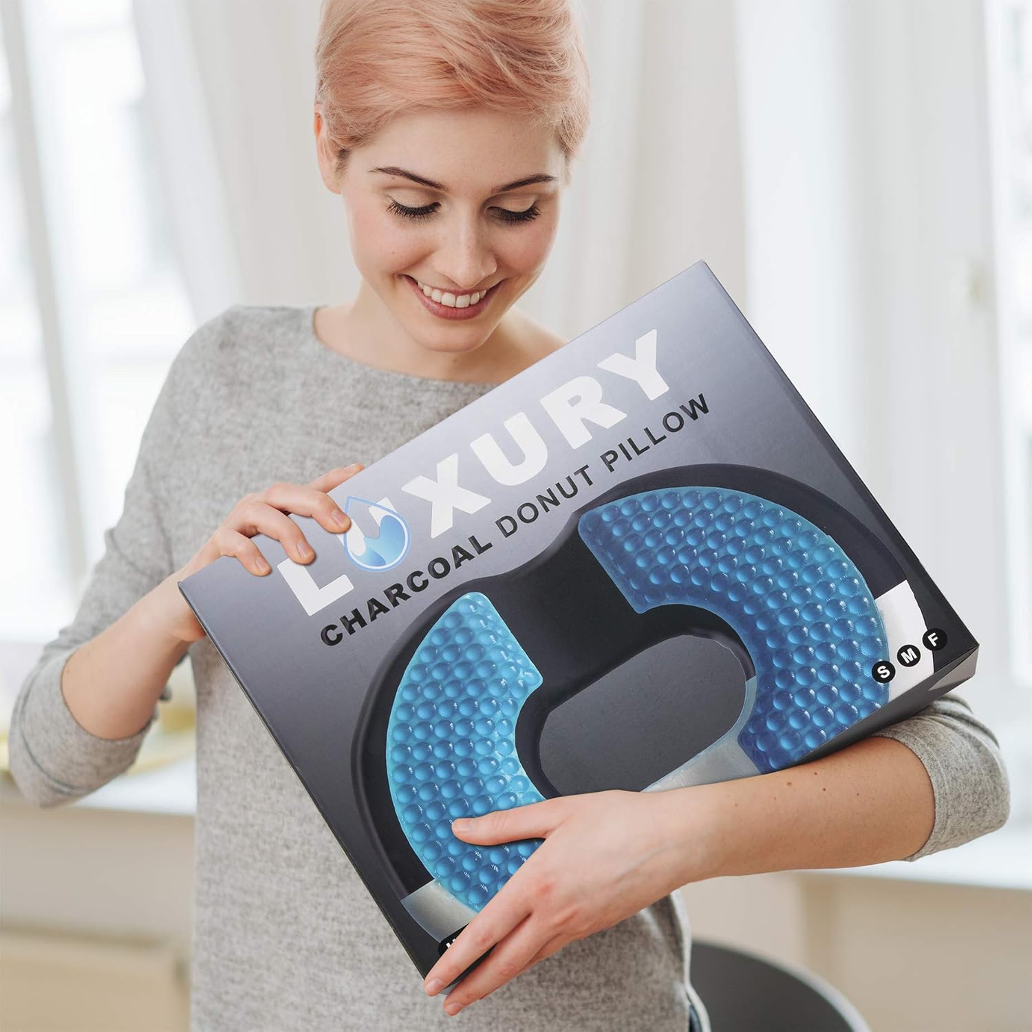 H. Charcoal Donut Pillow for Tailbone Pain - Hemorrhoid Relief Butt Cushion - Orthopedic Gel Memory Foam Sitting Pillow for Coccyx, Sciatica, Pregnancy and Postpartum Surgery - Medium (120-220lbs): Home & Kitchen