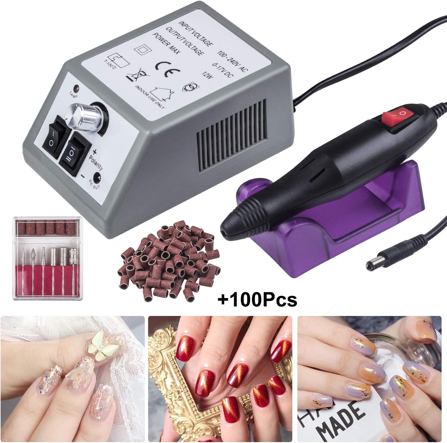 Electric Nail Drill 20,000 RPM Professional Electric Nail Art Salon Drill Glazing Fast Machine,Electric Nail Art File Drill with 1 Pack of Sanding Bands