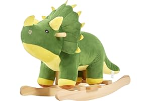 FUNLIO Dinosaur Baby Rocking Horse for Toddlers 1-3 Years, Mighty & Cute Green Plush Rocking Triceratops, Stuffed Ride-on Dinosaur Rocker, Easy to Assemble, CPC & CE Certified