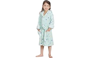 ECHERY Boys Girls Robe Hooded Bathrobe Toddler Robes Soft Coral Fleece Pajamas Unisex Dressing Gown for Kids