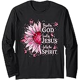 Blessed by God - Loved by Jesus Pink Sunflower Long Sleeve T-Shirt
