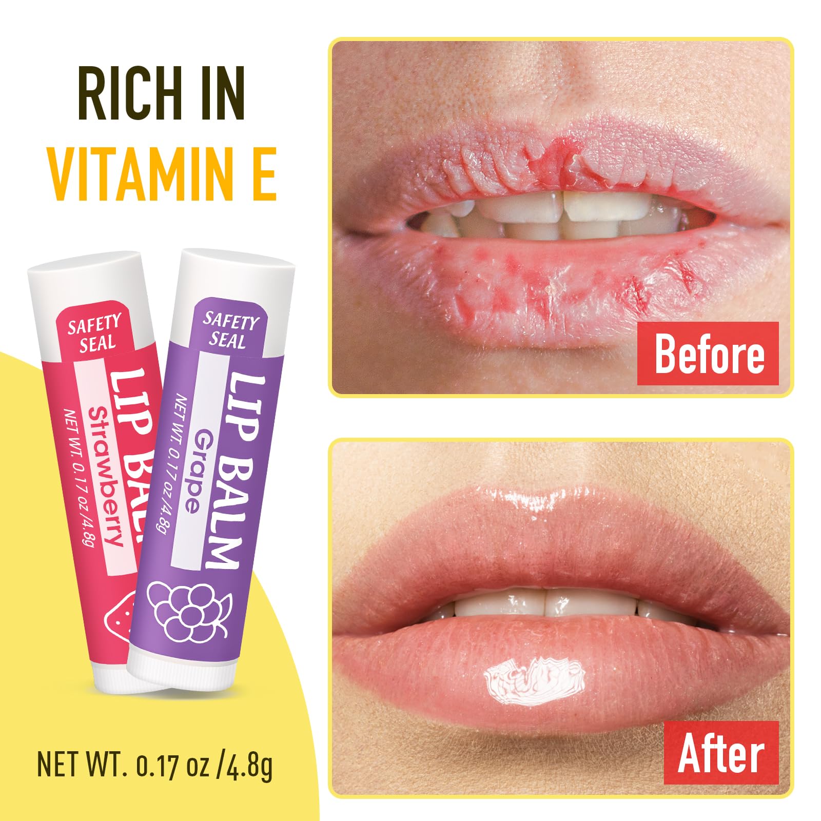 YesBes 32 Pack Lip Balm, Natural Lip Balm Bulk with Vitamin E and Coconut Oil, Moisturizing Lip Balms for Dry Cracked Lips, Lip Balms for Stocking Stuffers - 8 Flavors