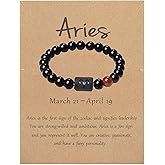 LAKIYOYO Zodiac Bracelet for Men Women Adjustable Natural Black Onyx Stone Bracelet 8mm 10mm Star Sign Constellation Horoscope Bracelet Gifts
